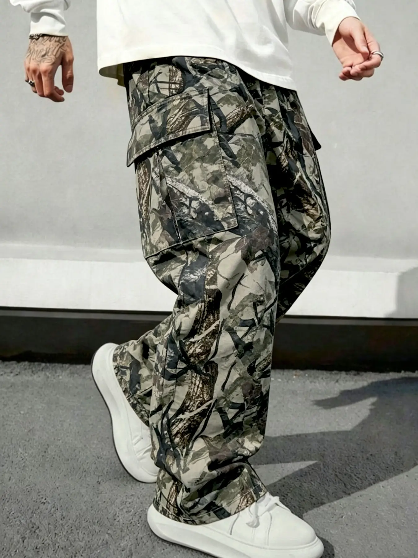Men's Camo Straight Leg Loose Work Jeans, Camouflage, Camo Pattern, Fashion Comfortable Long Pants, All Season Versatile, Ideal Gift for Husband, Boyfriend