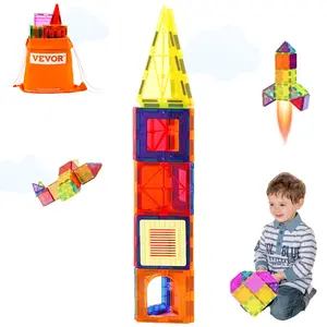 VEVOR Magnetic Tiles, 55 PCS Magnetic Building Blocks for Kids, Magnet Building Set with Car Base 16 Digital Cards, STEM Educational Construction Stacking Toys Gift for Toddlers Boys Girls Aged 4+