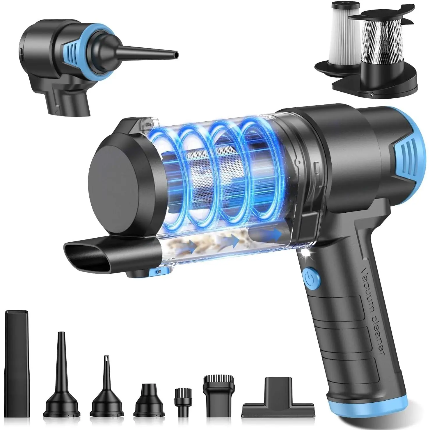 16000PA Cordless Handheld Car Vacuum Cleaner & Air Duster, 120W High Power, Rechargeable, Portable, Multi-Nozzles & LED Light for Home, Car, Office, Pet