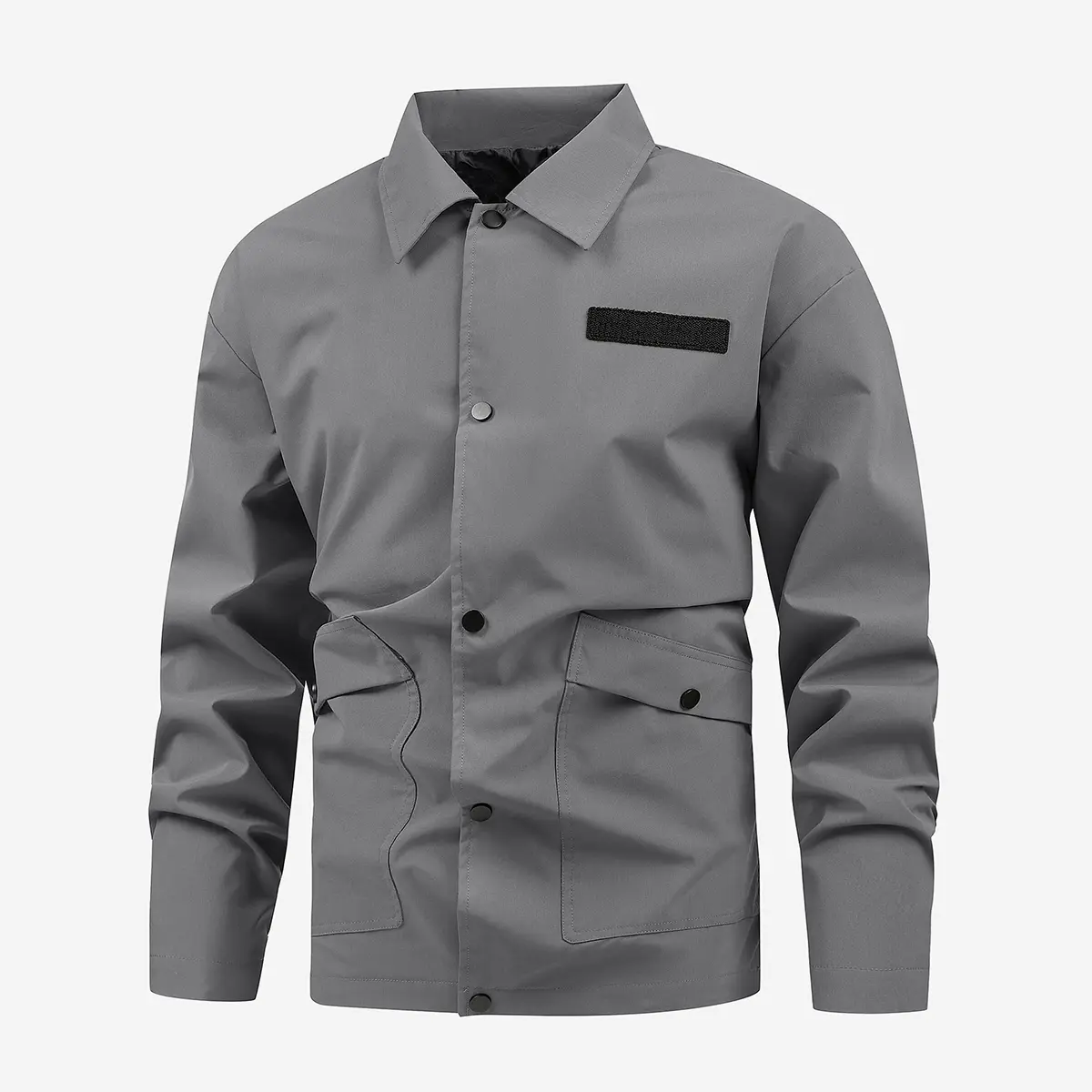 Men's Loose Fit Utility Shirt Jacket - Long Sleeve Menswear Top, Turn Collar, Snap Buttons, Plain, Multi Pockets, Thin Breathable Fabric, Casual Work Street Outerwear, Tops