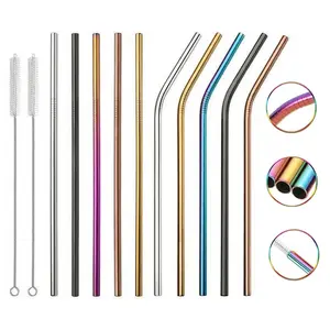 5pcs/set Reusable Straws Reusable Metal Drinking Straws Stainless Steel Sturdy Bent Straight Drinks Straw Metal Straw