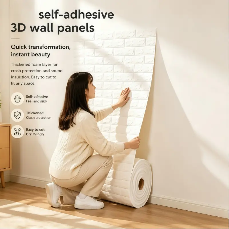 Self-Adhesive 3D Foam Brick Wall Panels, Peel & Stick Thickened Sound Insulation Wallpaper, Perfect for Bedroom, Living Room DIY Wall Renovation and Home Background Decor
