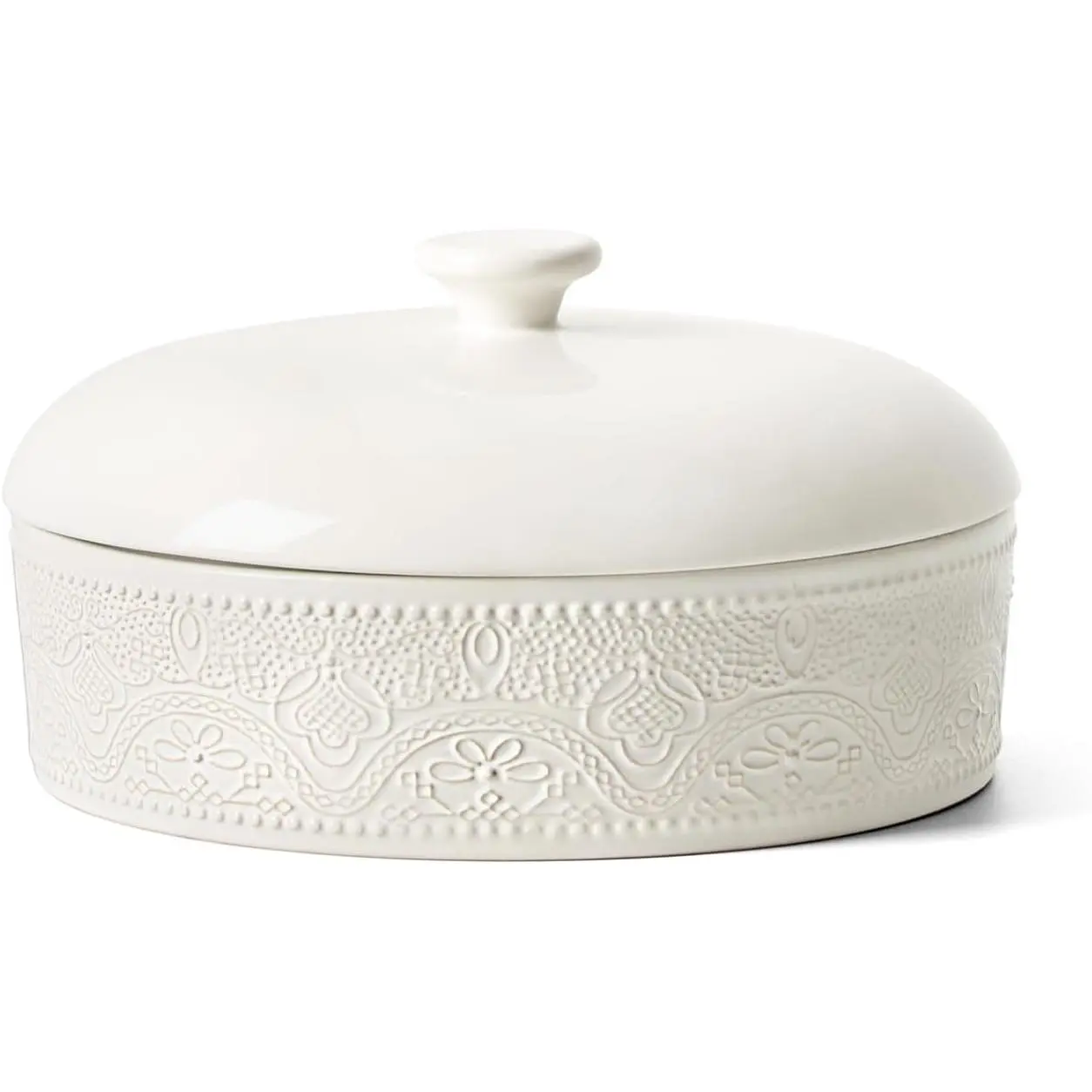 FE Ceramic Tortilla Warmer,Lace Emboss 8.8 Inch Tortilla Holder with Lid for Taco Tuesday, Mexican Night and Party,Taco Bread Pancake,Tortilleros Para Las Tortillas Caliente (Bright White)