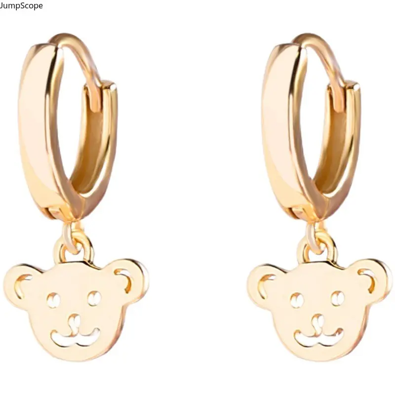 Mini Huggie Hoop Earrings With Smiley Bear Charm, Cute Kawaii Unique Dainty Versatile Students Women Fashion Drop Ear Jewelry