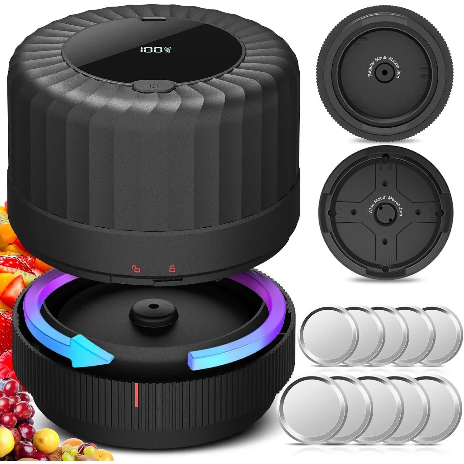 2026 Latest Electric Mason Jar Vacuum Sealer Kit with 10 Canning Lids | -80kpa Vacuum Pump One Touch Canning Sealing Machine for Food StorageGift