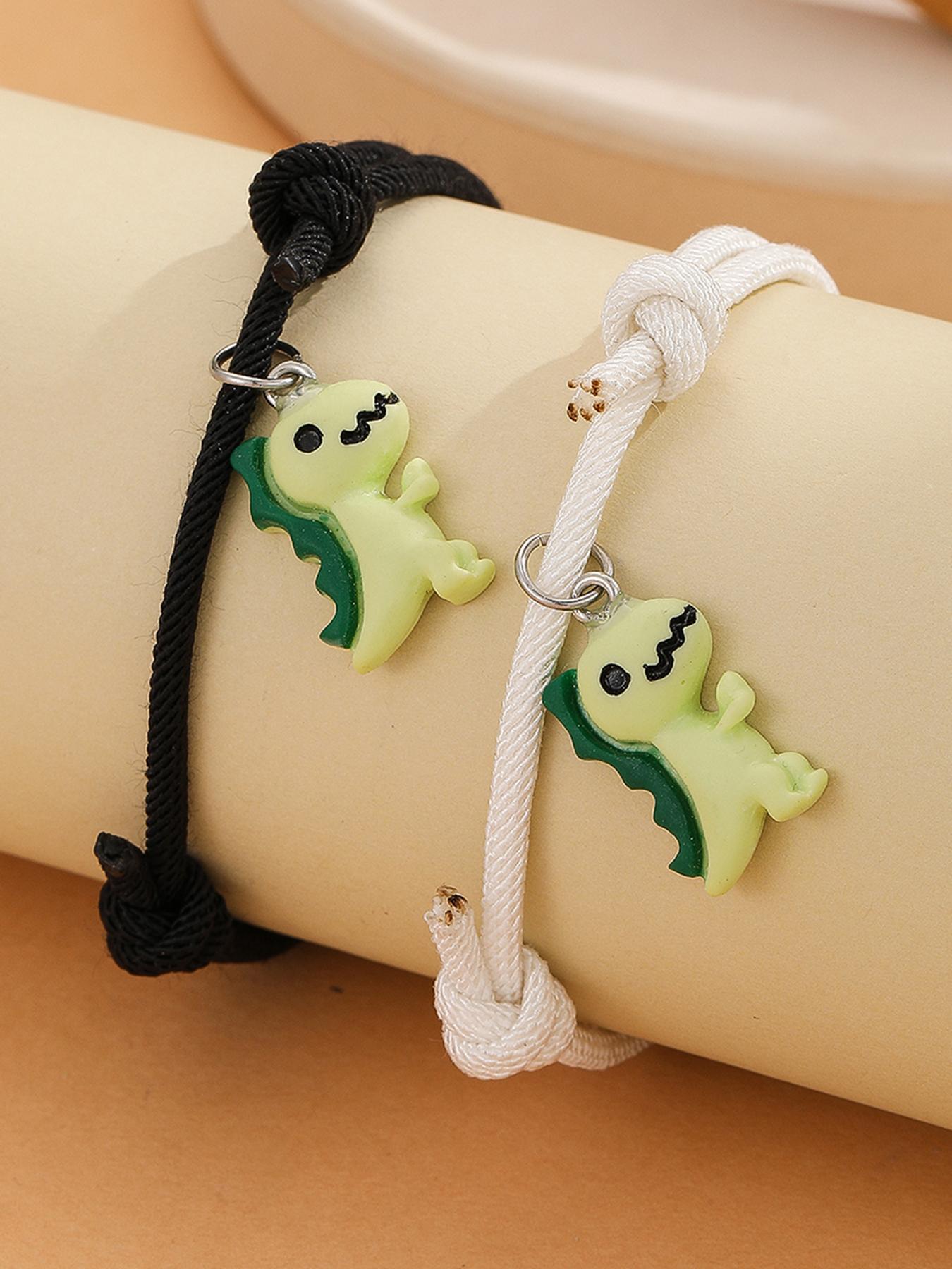 Cute Dinosaur & Magnetic Heart Design Bracelets, 2 Counts/set Fashionable Couple Bracelets for Women & Men, Trendy All-match & Exquisite Jewelry for Gift, Valentine's Day, Gift