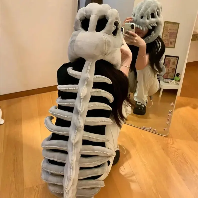 🦕 Soft And Comfortable | 1 Pc Dinosaur Bone Plush Hat | Wearable Skeleton Headgear With Ribs