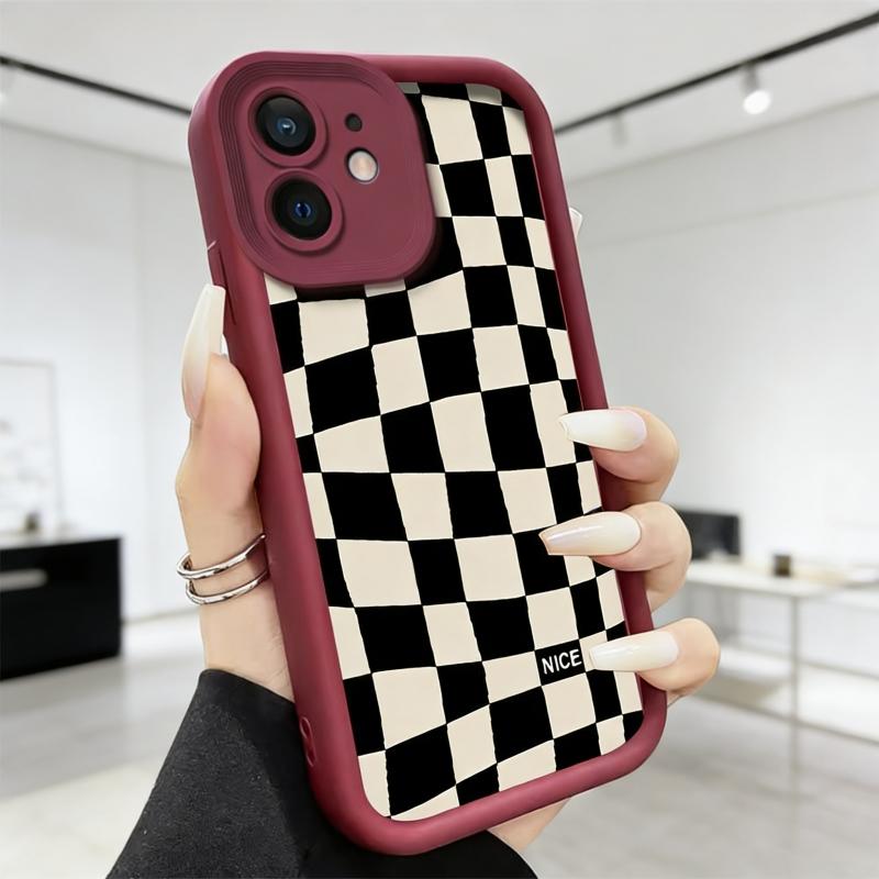 Checkerboard Pattern Phone Case, Anti-drop Cellphone Protective Case, Total Protective Shockproof Mobile Phone Cover for iPhone 17/XS/XR/Mini/16E/16/15/14/13/12/11/Plus/Pro Max
