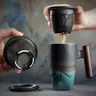 Ceramic Tea Cup Set, 1-Piece Handmade Ceramic Coffee and Tea Cup with Filter, Creative Retro Traditional Drinking Cup, Stylish Drinkware, Kitchenware Drinkware Cups, Ceramic Beverage Drinkware for Home and Office