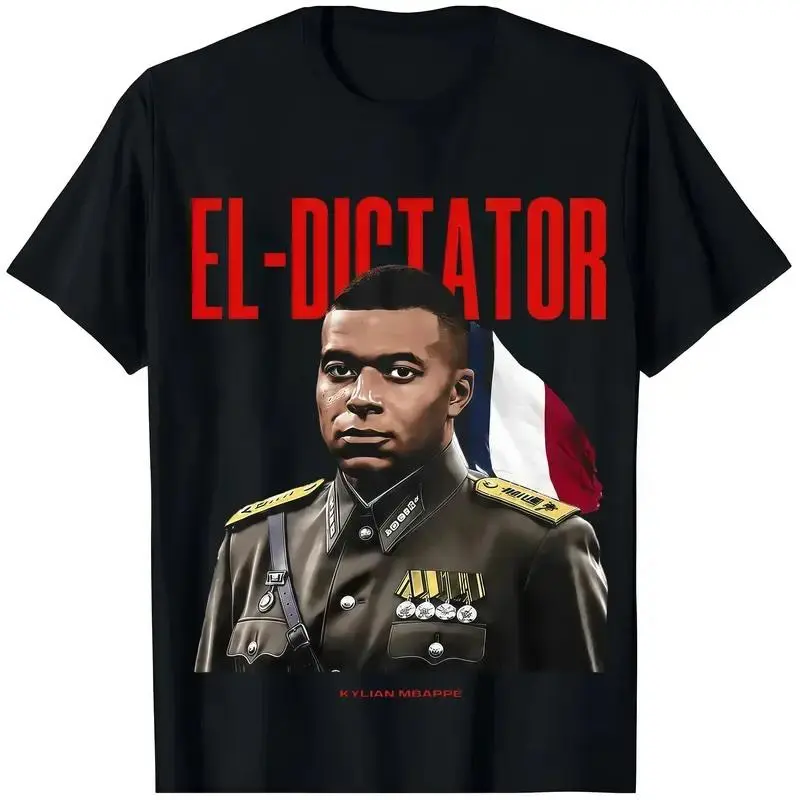 Men's Kylian Mbappé El-Dictator Prints Tee - France National Football Team Fan Short-Sleeve Regular Top, Vintage Soccer Lovers Comfy Fabric Social Print Casual Solid Color Sports Top, Menswear, Classic