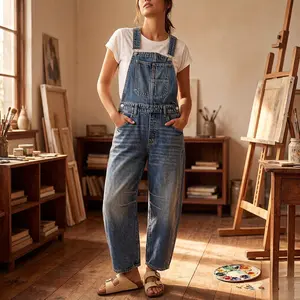 Women's Denim Jumpsuit – Sleeveless Loose Fit Bib Overalls with Wide Leg Pants, Casual Baggy Romper for Work & Outdoor Activities