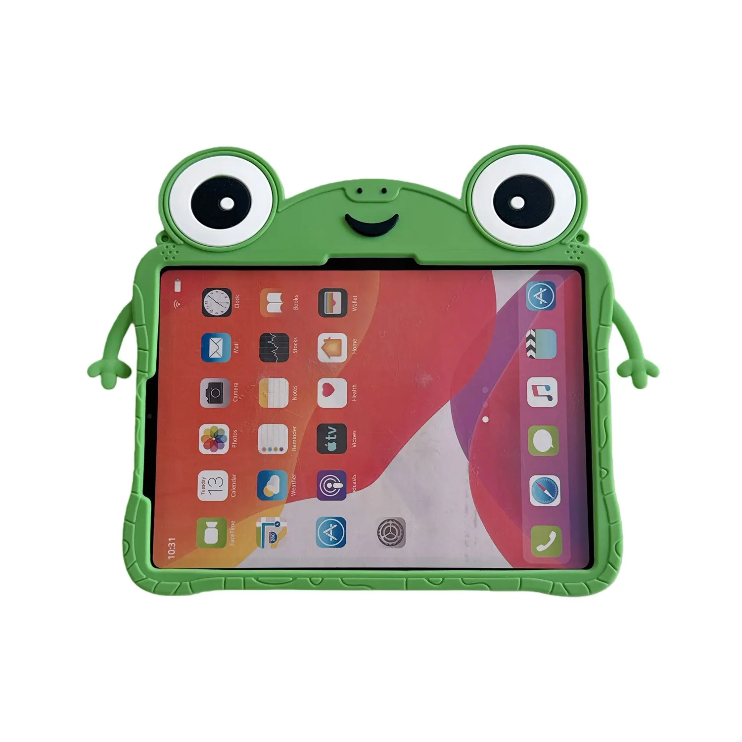 Cute Cartoon Frog iPad Case for Kids, Soft Silicone Protective Cover, Rotatable Tablet Cover, 360-Degree Rotating Stand, Compatible with iPad 7th-11th & Air