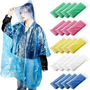 20 Pack Disposable Rain Ponchos Adults, Clear Plastic Emergency Raincoats with Hood, Individually Wrapped Bulk Rain Ponchos Waterproof Family Pack Camping