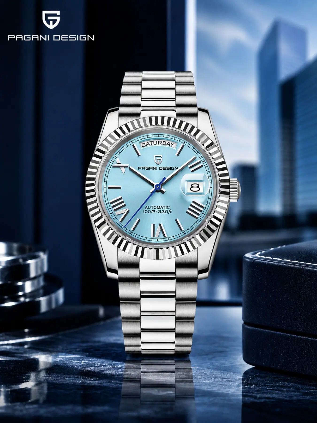 PAGANI DESIGN 2026 new DD40 men's automatic mechanical watch, stainless steel bracelet, sapphire crystal, day/date calendar, 100 meters waterproof, luminous luxury business watch PD1783