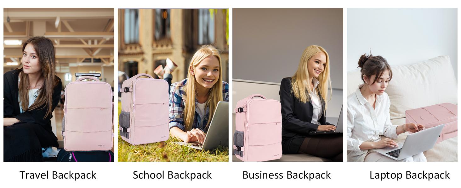 Women's Travel Backpack, Carry-On Backpack with USB Charging Port and Shoe Pocket, TSA Approved 15.6inch Laptop Backpack for Flight, College Nurse Bag Casual Backpack, Suitable for Weekend Business Hiking Trips, Pink