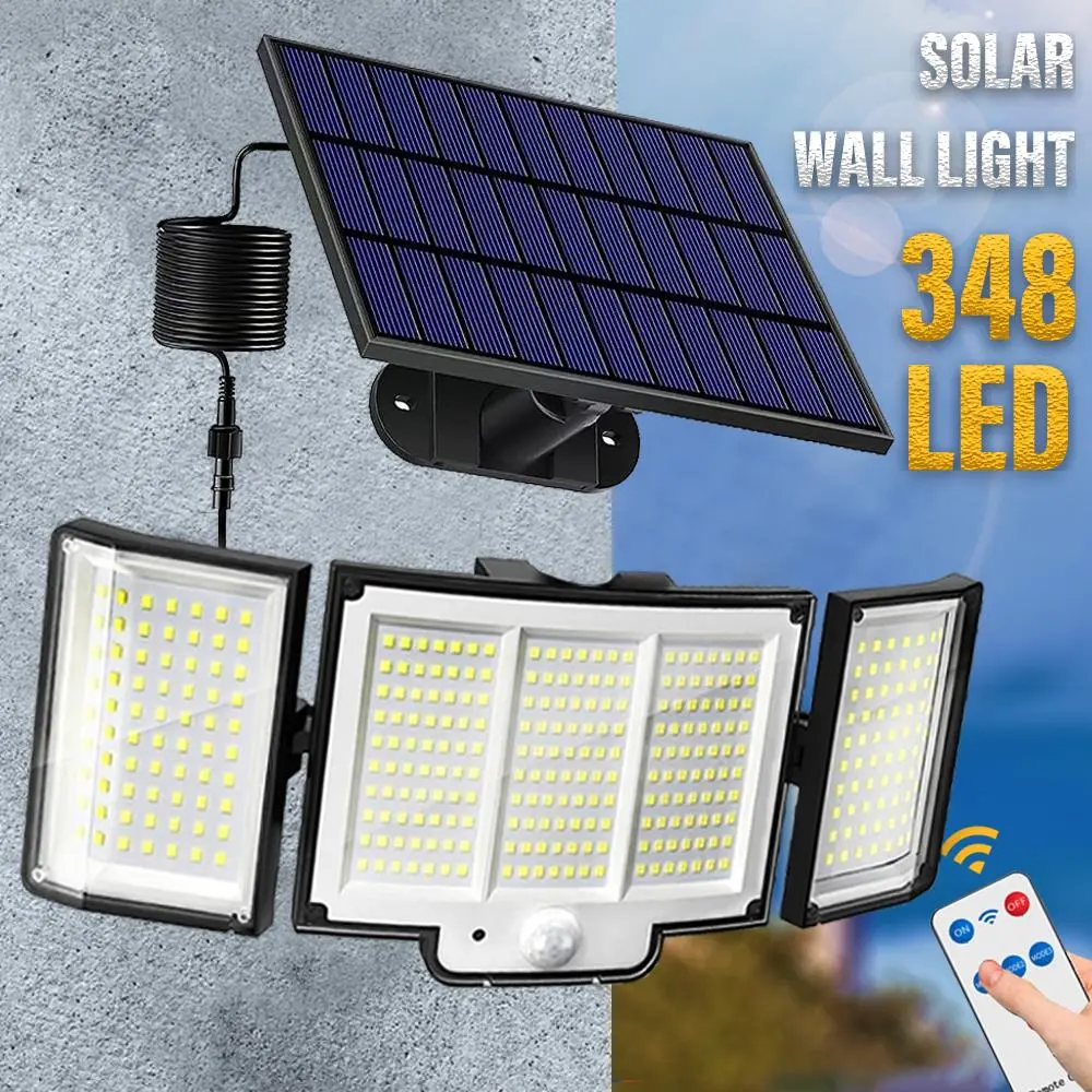 Outdoor LED Motion Sensor Solar Lights - 1/2 Pack, 3-Head, Waterproof, with Remote Control