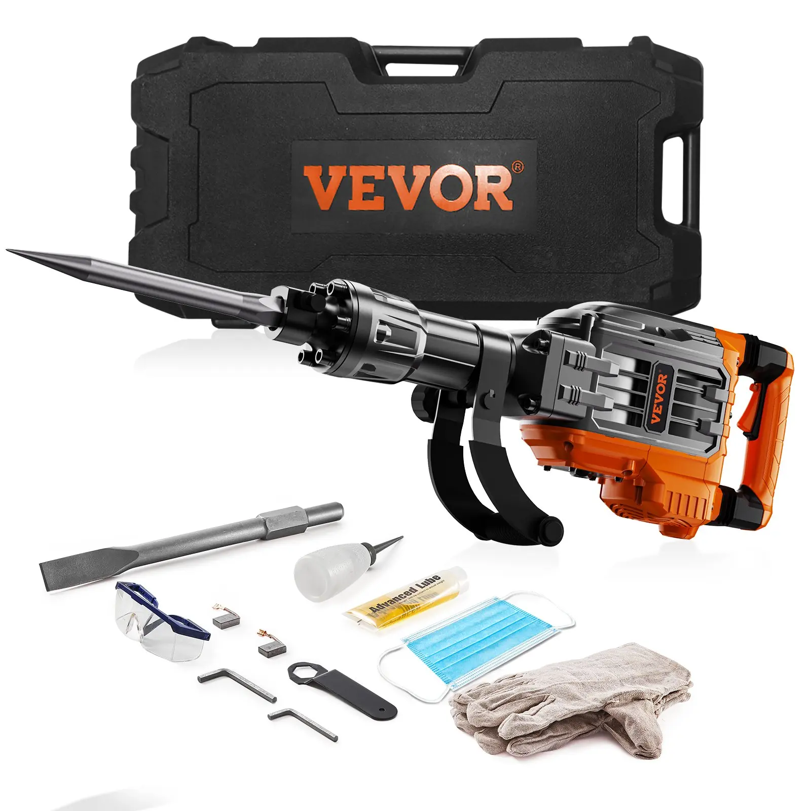 VEVOR Demolition Jack Hammer, 3500W Jack Hammer Concrete Breaker, 2pcs Chisel with Gloves & 360°C Swiveling Front Handle for Trenching, 1900 BPM Heavy Duty Electric Jack Hammer, Black