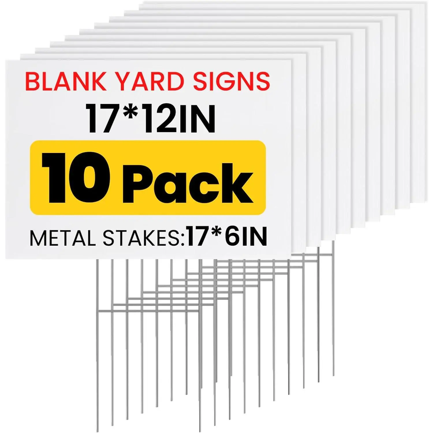 10 Pack Yard Signs,Metal Stakes, 17 x 12 Inches, Corrugated Plastic Board | Custom Yard Signs for , Outdoor, Rent, Guidepost, Garage  Signs, Birthday Party