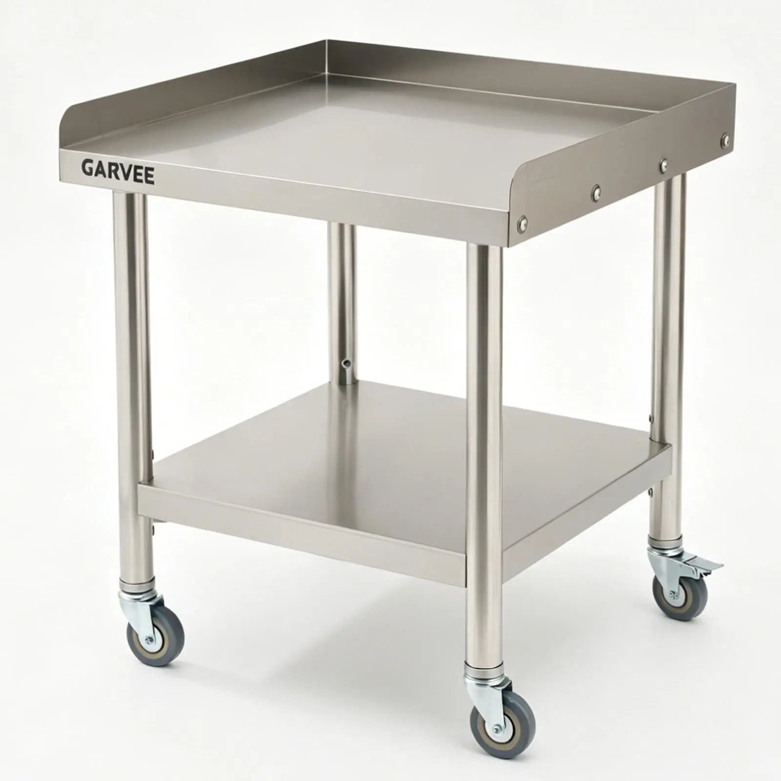 Heavy Duty Stainless Steel Commercial Work Table with Wheels – 24x24x26 inch Prep Table, 0.7mm Thick Tabletop, Mobile Workbench, Bottom Screw