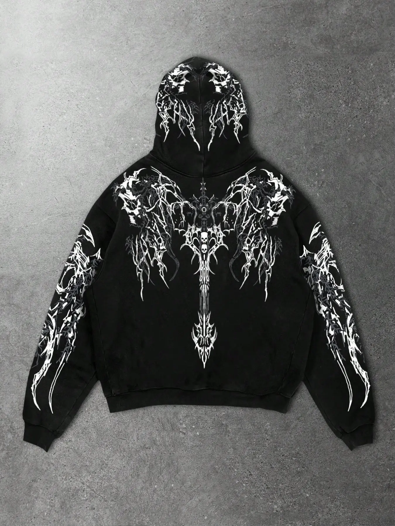 Men's Gothic Spring Casual Graphic Print Halloween Dark Metallic Punk Street Streetwear Loose Skull Cross Print Hooded Sweatshirt, Y2K, Casual Streetwear Hoodie, Pattern Print Hoodie