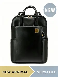 Large Capacity Retro PU Leather Backpack 15.6 Inch Waterproof Laptop Bag Multi Pocket Unisex Convertible Handbag Durable Business Commuter Bag for Men Women Travel School Daily Use