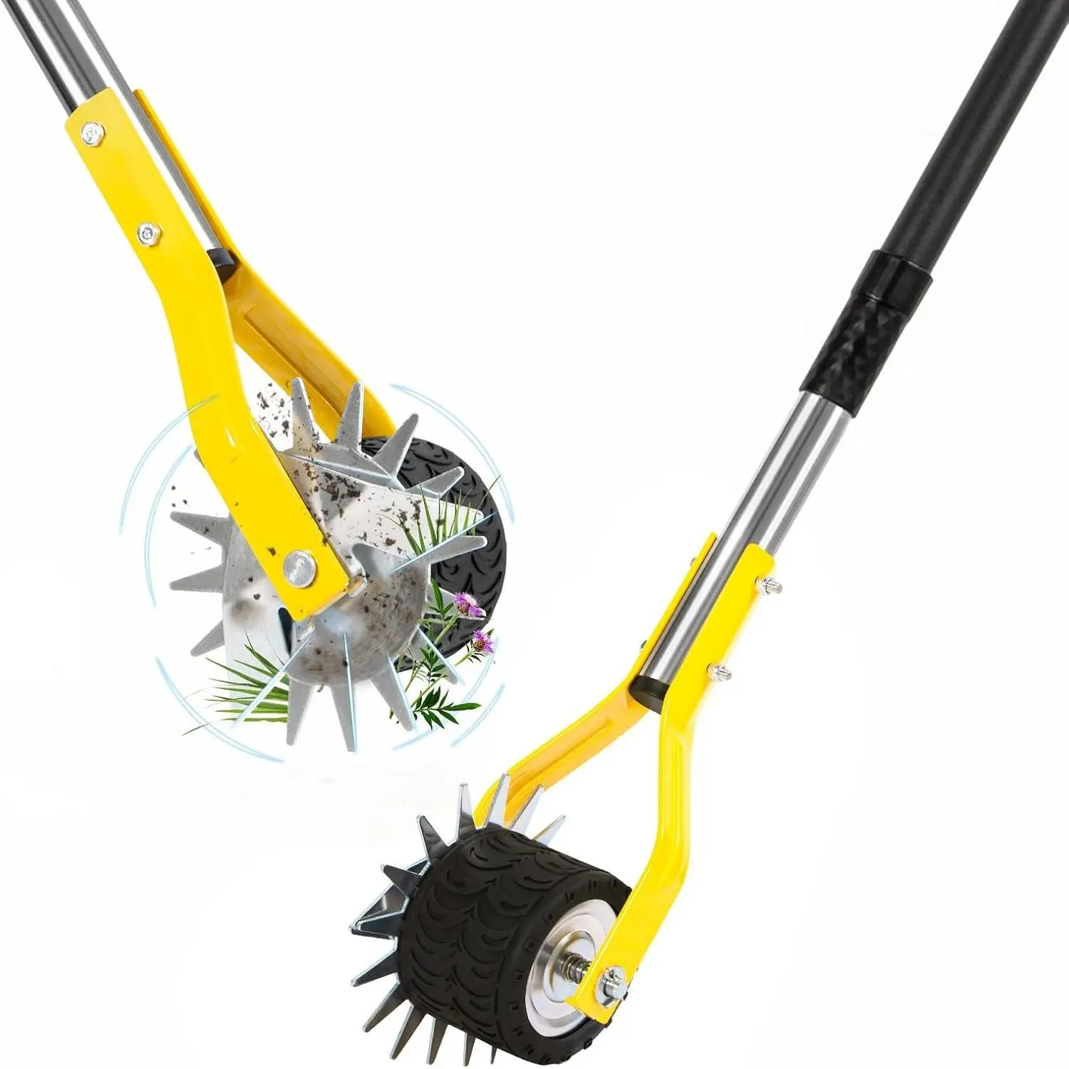 Manual Edger Lawn Tool, 75 Inch Wheel Rotary Edger for Lawn with Extra-Wide Wheel, Grass Edge Trimmer with Adjustable Handle, Ideal Hand Edging Tool for Sidewalk, Driveways and Landscaping
