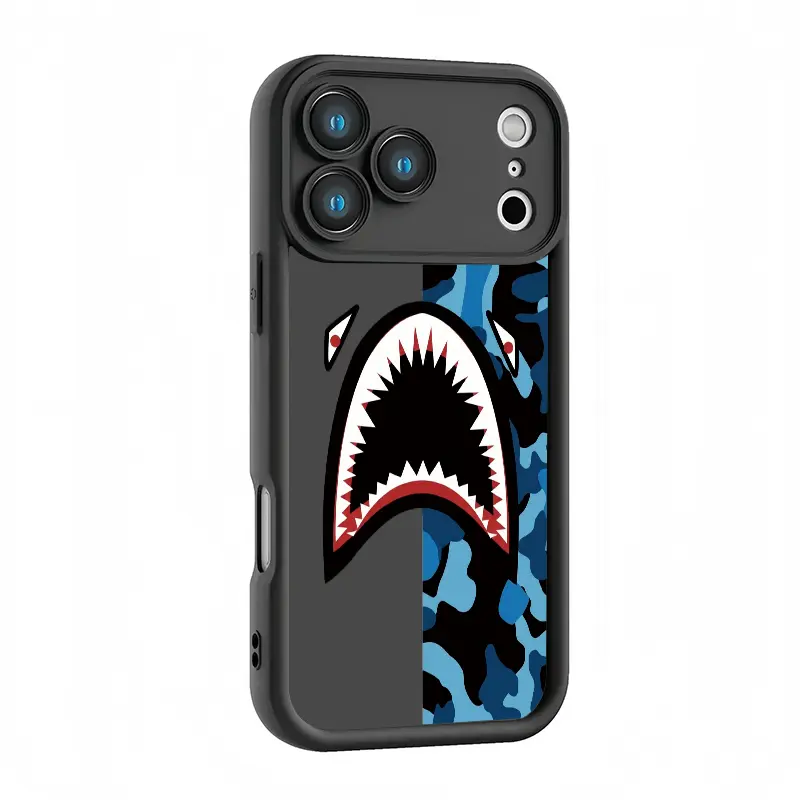 Blue Black Camo Shark Teeth, Matte Non-Slip TPU + Silicone Shockproof Phone Case | Unisex Classic Material | Multi-Model Compatible for iPhone 17-11 Pro Max/Plus/Air & Samsung Galaxy S26-S21 Ultra/Plus/FE