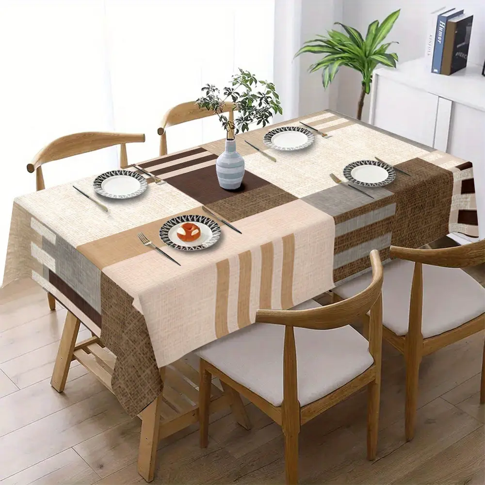 1pc Modern Fashion Mica Color Theme Geometric Stripe Printed Pattern Suitable for Rectangular Polyester Tablecloths in Restaurants, Fashionable and Elegant, Furniture Decoration Large Tablecloths