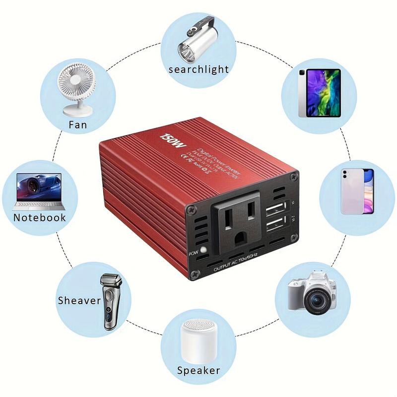 Power Inverter, Compact DC 12V to AC 110V Converter with Fast 3.1A Dual USB Charging, USB Car Charger, 150W Car Power Inverter, Adapter for Convenient Travel, Car Gadgets