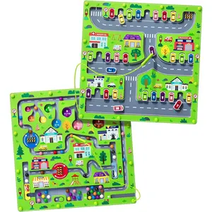 2 in 1 Magnetic Color and Number Maze Magnet Alphabet Counting Double Sided Board Wood Puzzle Fine Motor Skills Montessori Preschool Toys Gifts for Boys and Girls 3-5 Age (Big Car, One Size)fidget toys