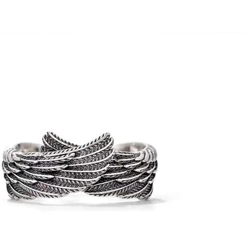 Caiyao Angel Wing Rings with Adjustable Open Band - Punk Devil Wings, Bypass Band, Promise Rings for Men, Women
