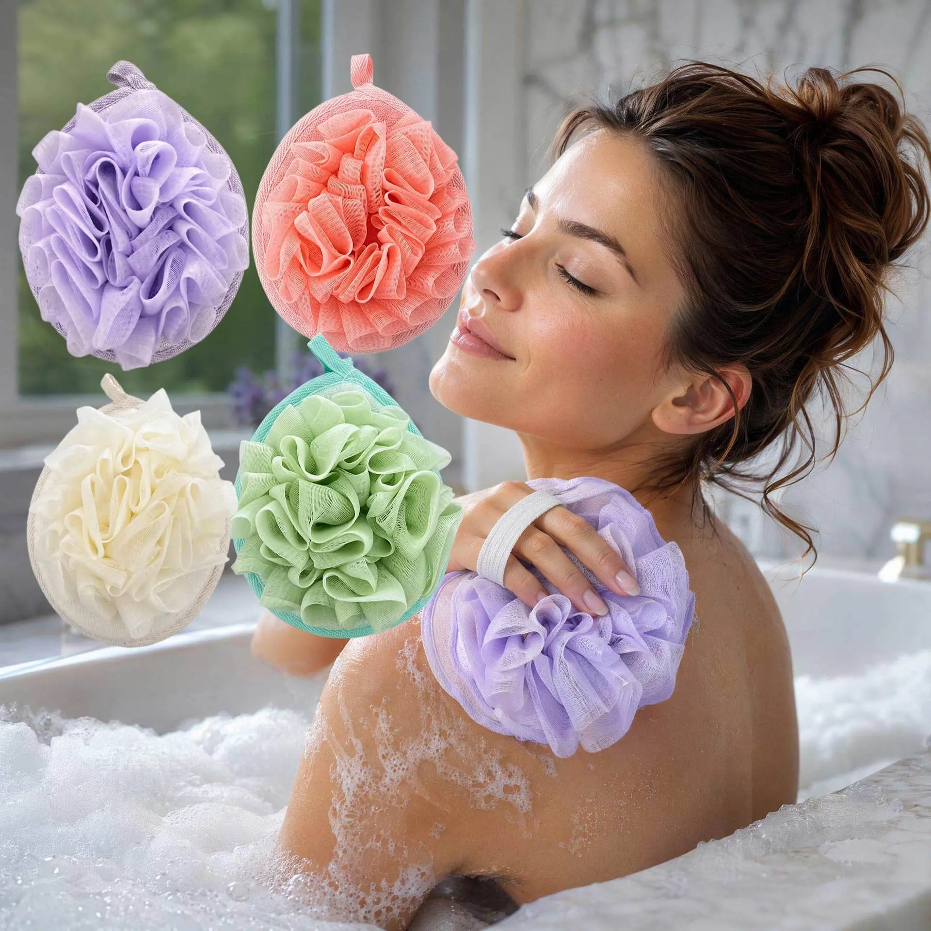 Eco-Friendly Natural Loofah Cloth Set - 4pcs Plant Luffa Back Scrub for Deep Exfoliation, Dual-Purpose Bath Scrubber & Foaming Mesh Ball for Daily Shower Cleansing