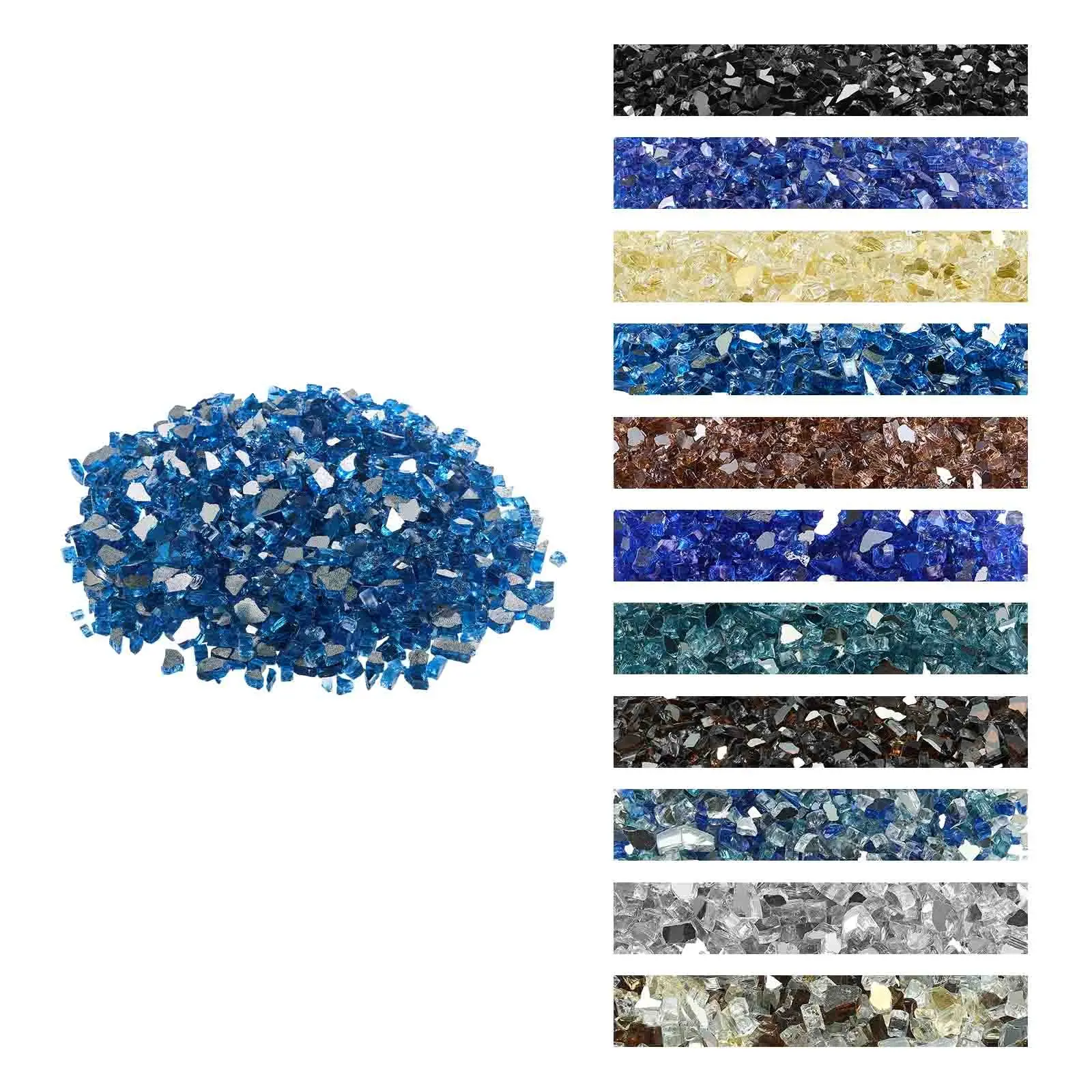 VEVOR Reflective Glass Rocks, 10lbs/4.5kg 1/2"-Size High-Temp Res. Fire Pit Rock, Smokeless High-Luster Stones for Fireplace Pit Table, Pacific Blue, Reflective Luster