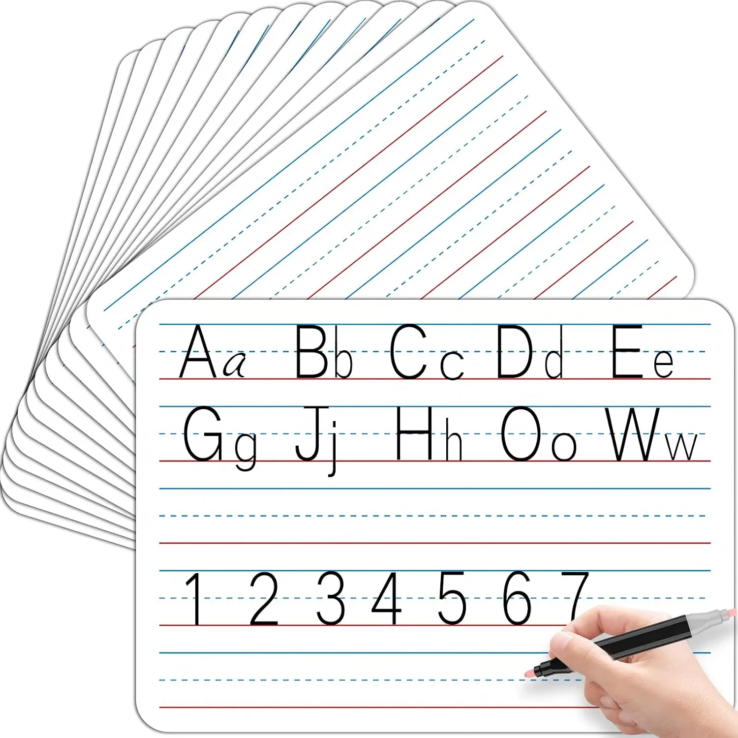 48 count Double Sided Cardboard Lined Dry Erase Whiteboard Ruled Writing Paper Cardboard Handwriting Practice for Student Teacher Learning Tool Mini Portable Drawing Learning 12" x 9"