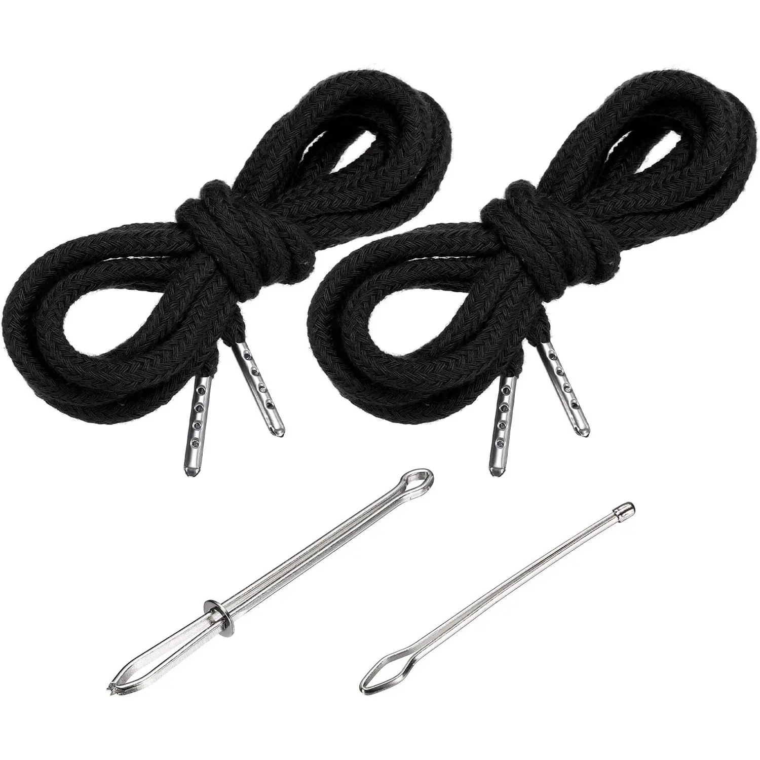 51 Inch Drawstring Cords, 2 count  Draw Strings with 2 count Easy Threaders for Shorts Pants Jackets Coats Sweatpants Hoodie, Black