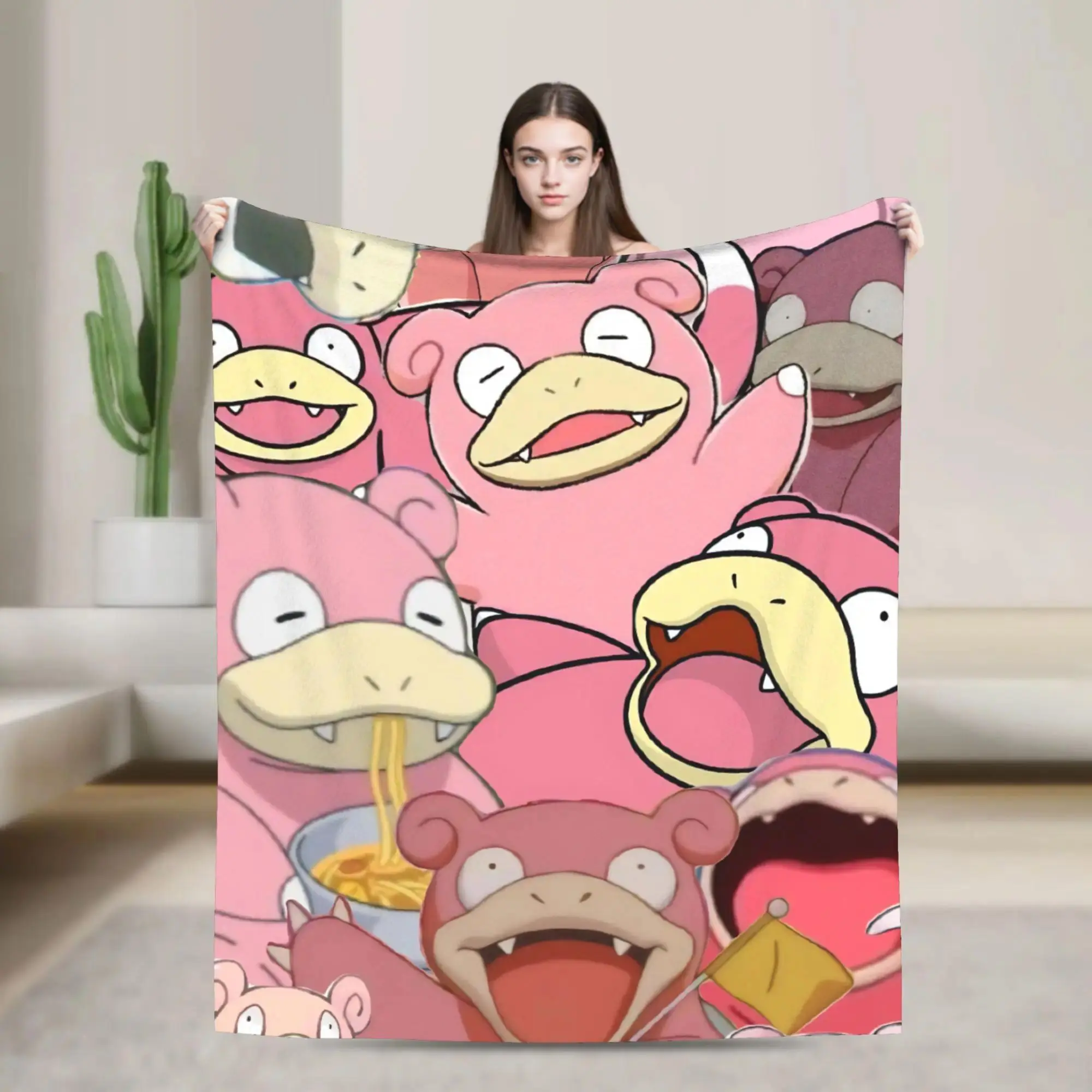 Slowpoke Pokemon Flannel Throw Blanket Soft Cozy Cartoon Blanket for Sofa Bed Camping Travel Gift Outdoor Warm Cover