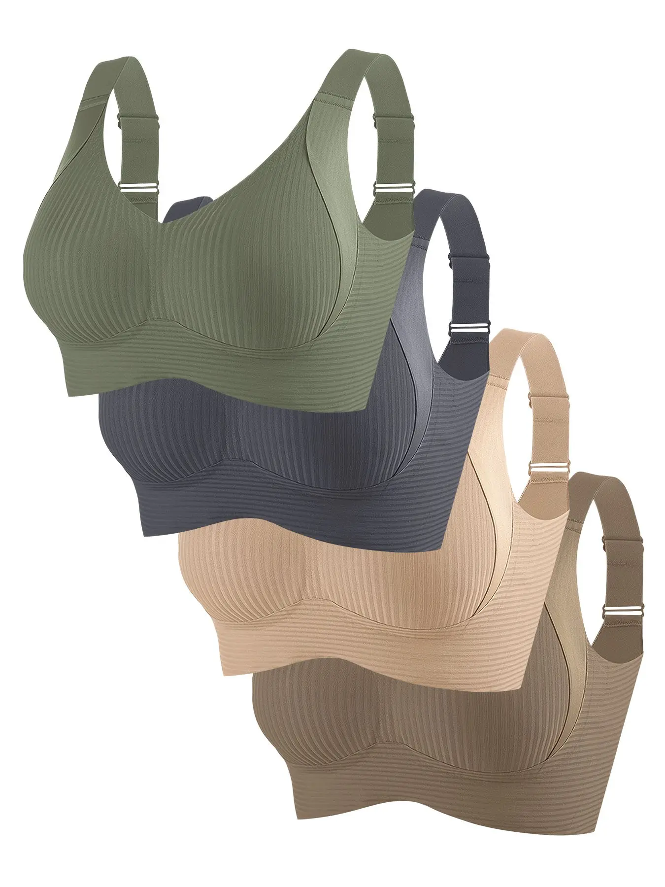Women's Wireless Bra with Wide Straps, Seamless Comfort, Non-Removable Pads, Ideal for Daily Wear, 4-Pack Lingerie Set
