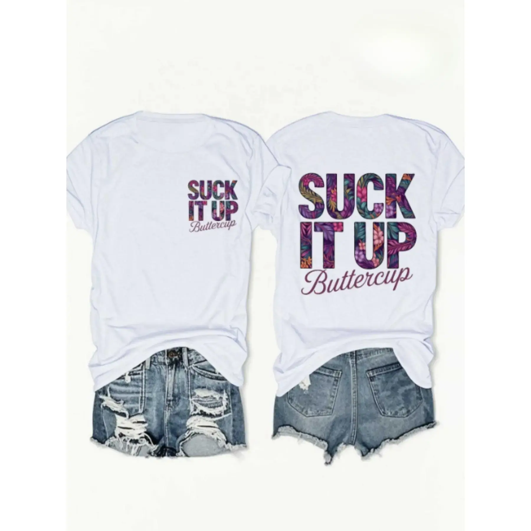 Men's Graphic T-shirt with 'Suck It Up Buttercup' Front & Back Tropical Print - Casual Shortsleeve Round Neck Streetwear, Menswear
