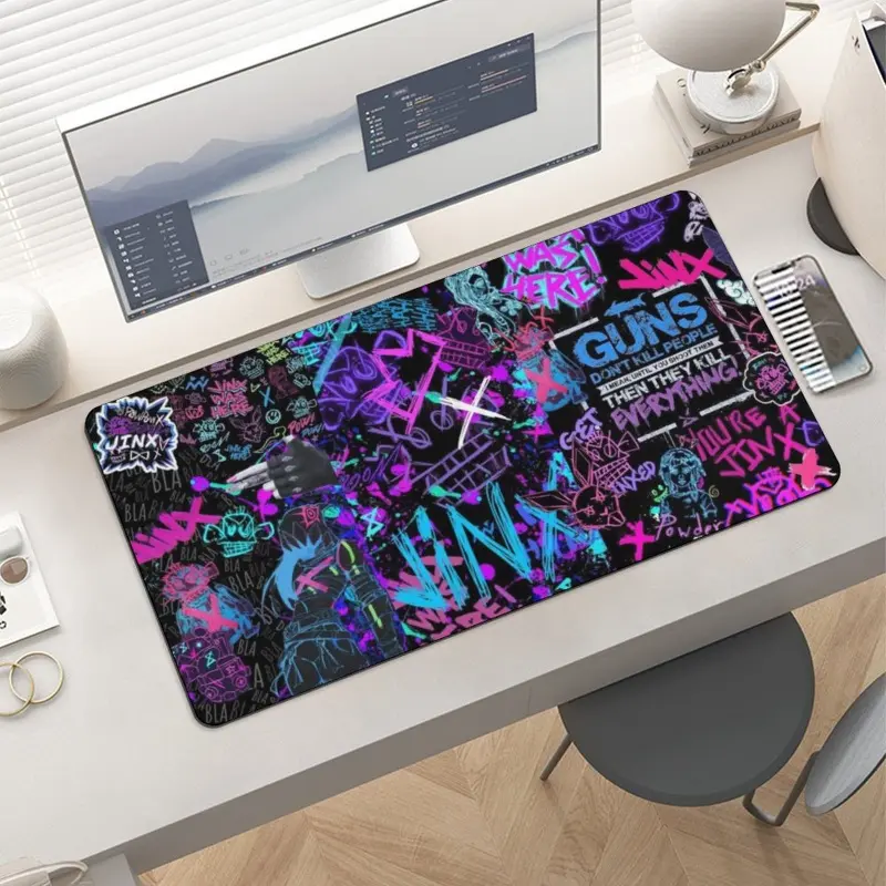 Graffiti Typography Mouse Pad Large Jinx Art Neon Desk Mat Mid-century Modern Cinematic Room Decor Adult Fans Cyberpunk Vibe Black Flash Y2k y3k 2000s Gaming Keyboard Pad Computer Desk Mat