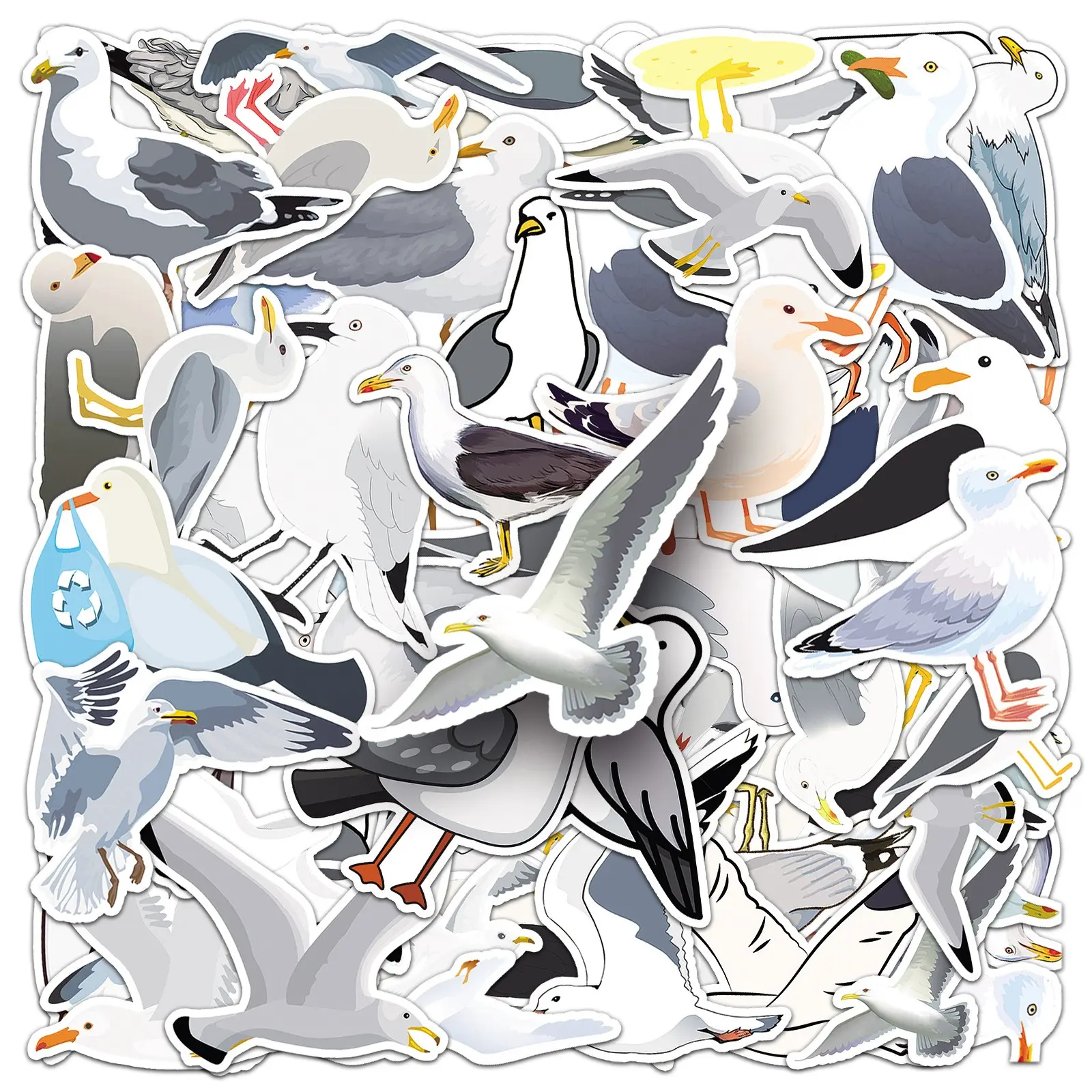 50 Sheets Seagull Graffiti Stickers, Unique Cartoon Bird Animal Decorations, Water Cup Phone Luggage Stickers, Fun and Creative Accessories