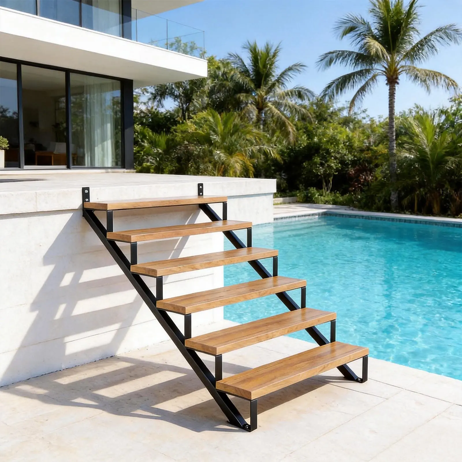 2-Pack 6-Step Steel Stair Stringers, 50in Deck Height Risers, Powder Coated Black, 500 lbs Max Load Capacity for Outdoor Deck Construction
