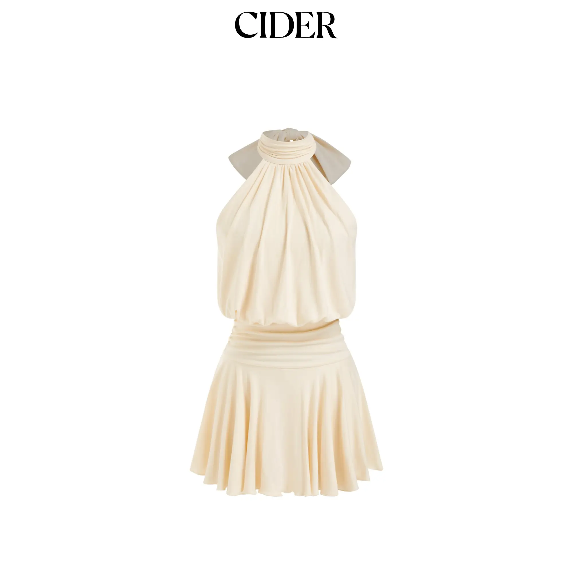 Cider Stand Collar Sleeveless A-Line Mini Dress with Scarf