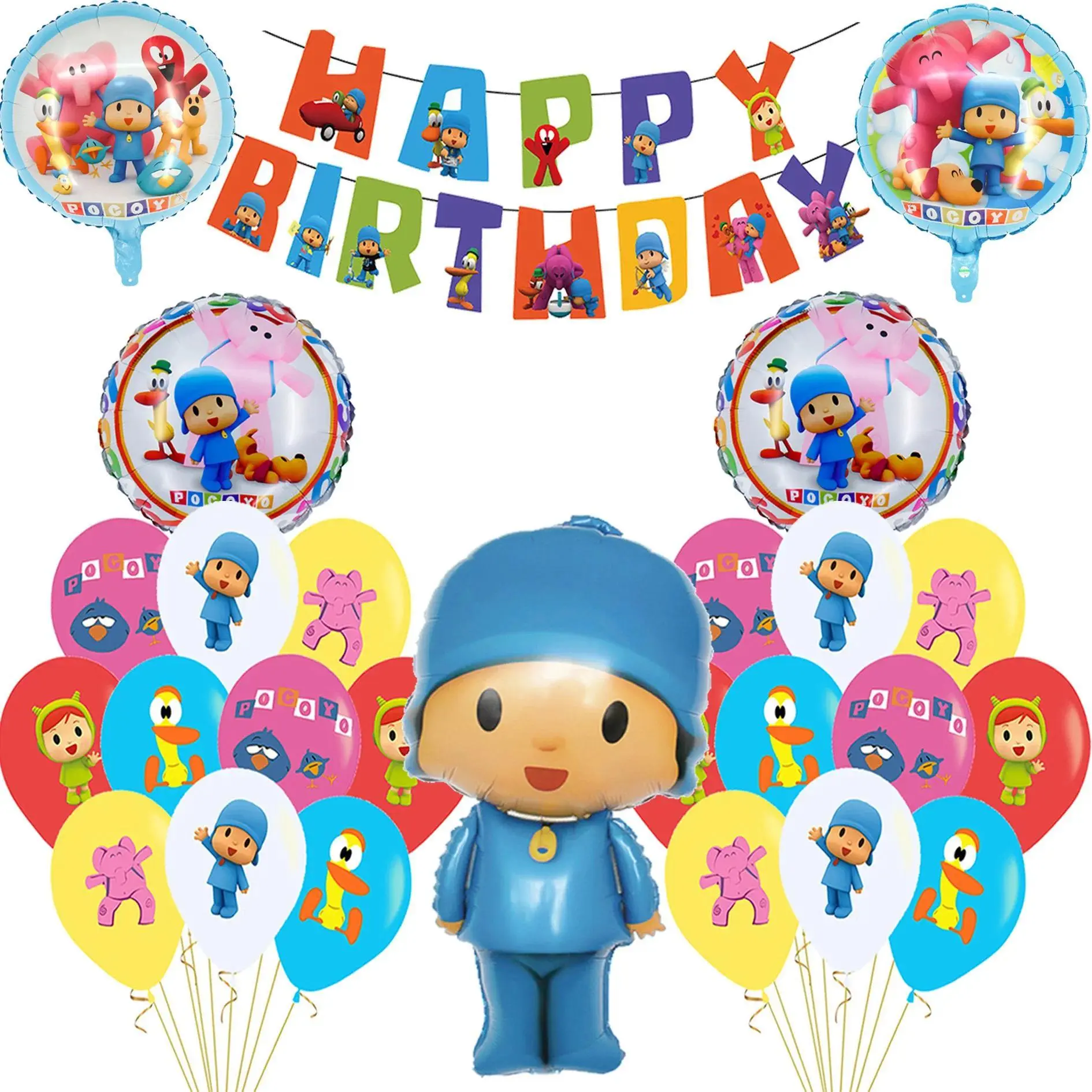 Pocoyoed Foil Air Balloons Eily Pato Latex Ballons Elephant PP Party Happy Birthday Banner Baby Shower Decoration Kids Boys Toys