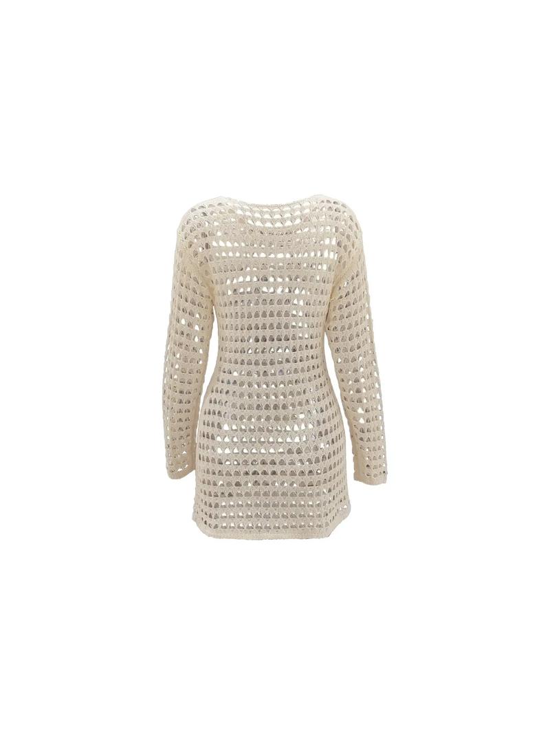 Women's Hollow Out Sheer Cover Up, Casual Drop Shoulder Long Sleeve Cover Up, Dresses Summer, Summer Clothes 2025, Swimsuit Cover Ups, Beach Outdoor Wear, Swimwear Cover Up, Crochet Coverups