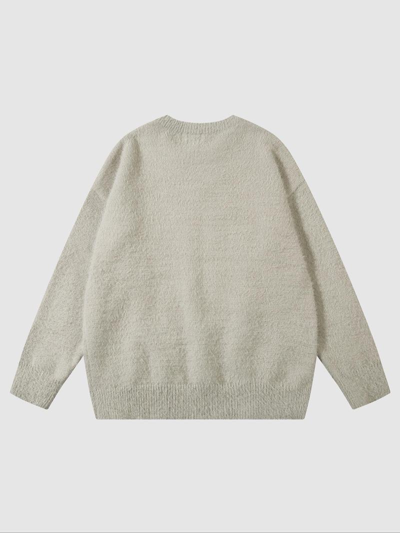 Casual Loose-Fitting Men's Gender-Neutral Sweater with Letter Pattern, Stylish Round Neck Long Sleeve Knit Loose Casual Pullover for Fall & Winter