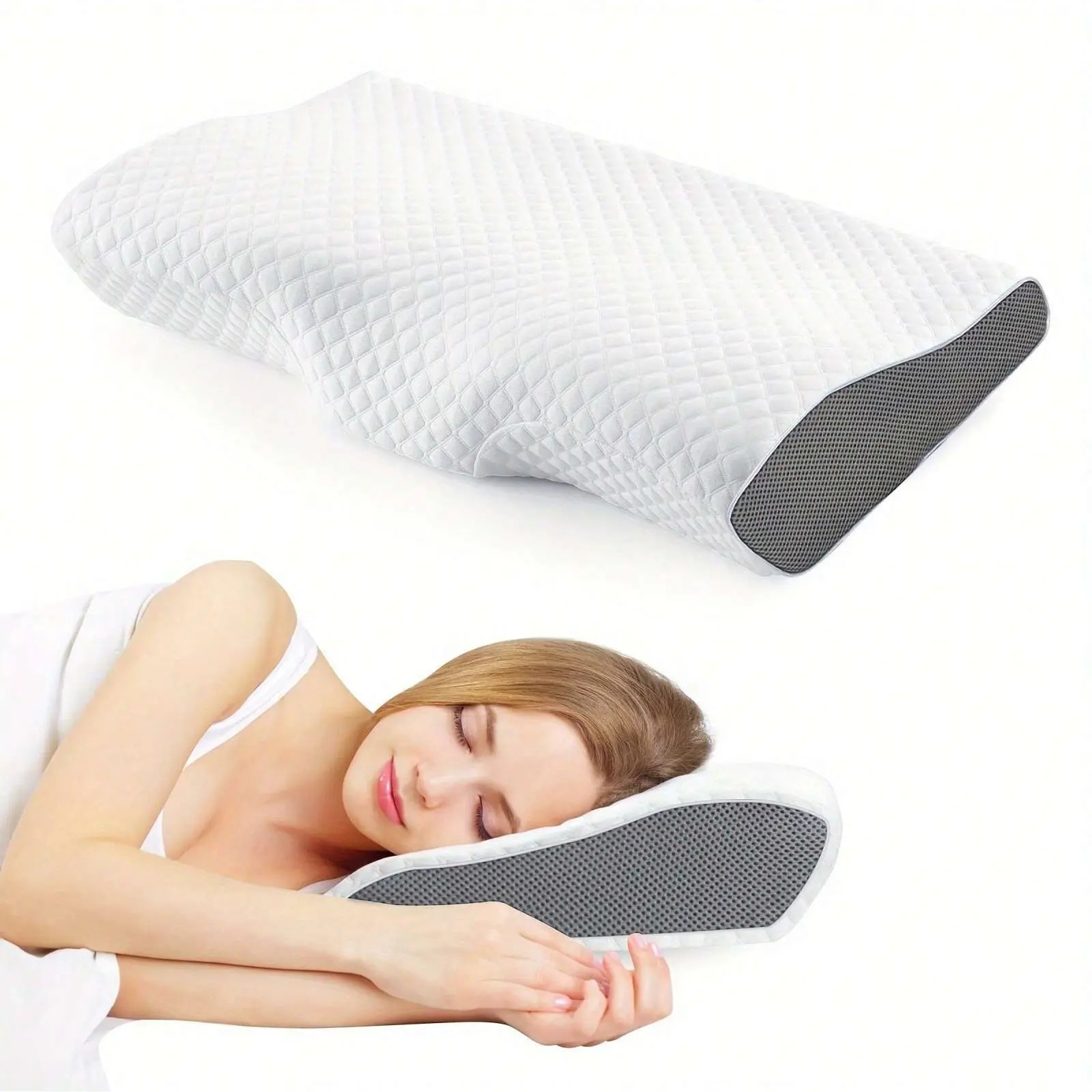 1 count Memory Foam Pillow, Sleeping Pillow For Side, Back And Stomach Sleepers, Neck Contoured Support Pillow Improves Sleep