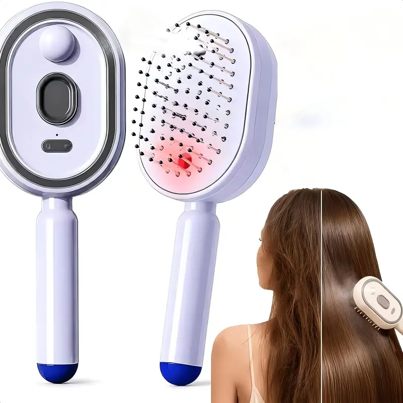 Electric Spray Air Cushion Massage Comb, Self-Cleaning Anti-Tangle Detangling Hair Brush, Static-Free Scalp Massager, Dry Frizzy Hair Care, No Essential Oils