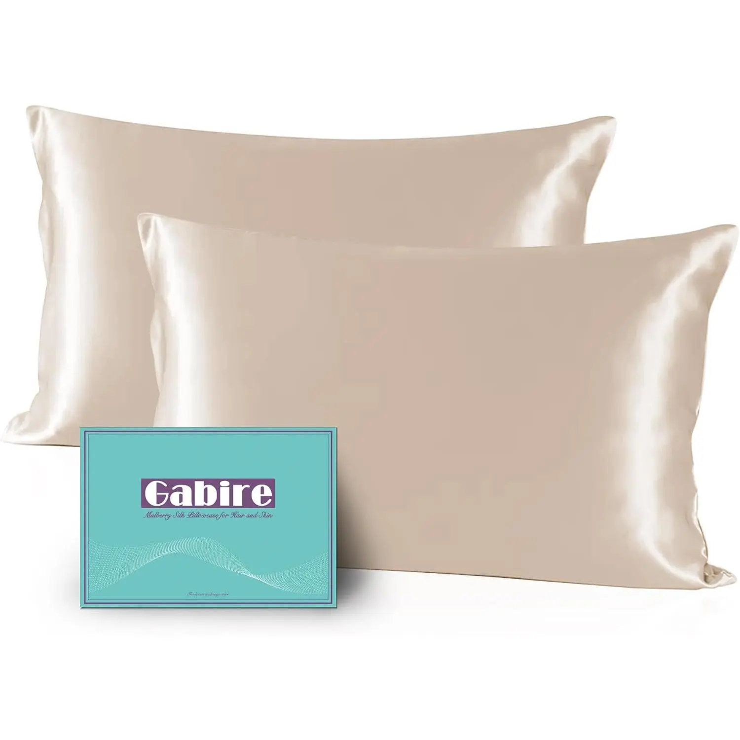 Mulberry Silk Pillow Set of 2, Both Sides Real Silk Pillowcase for Hair and Skin Prevent Acne Pillowcase Organic Silk Pillowcase 2 Pack with Hidden Zipper, Champagne, Standard (20"*26")