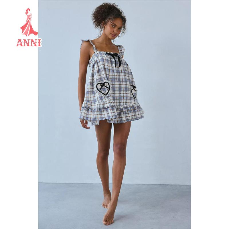 Women's Ruffle Strap Mini Dress Sleeveless Square Neck Bow Front Flowy Dress Summer Babydoll Dress