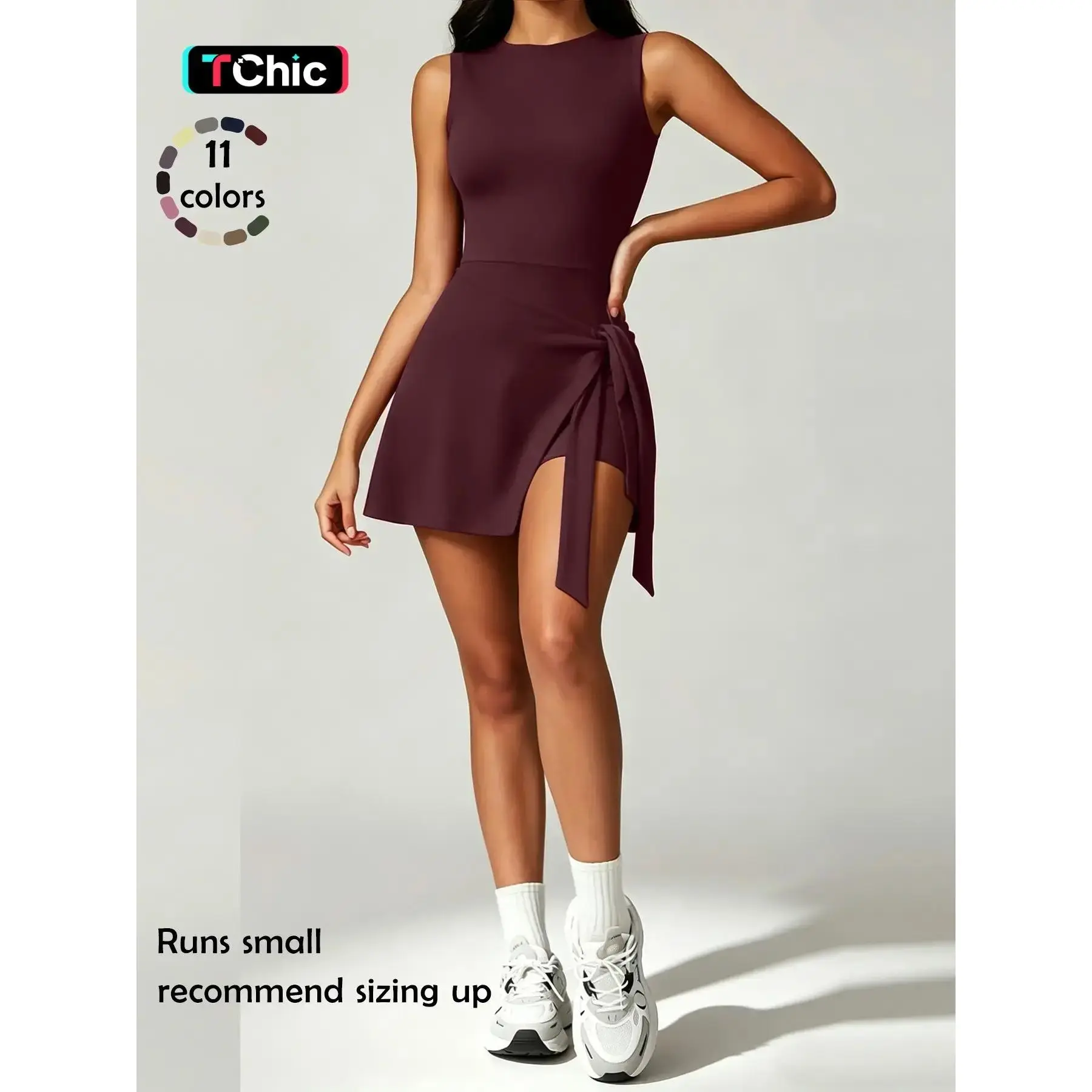 Women's Sporty Wrap Golf Dress, Sleeveless Slim-Fit Above-The-Knee Gym Wear, Quick-Dry High-Elastic Workout Tennis Dress for Summer